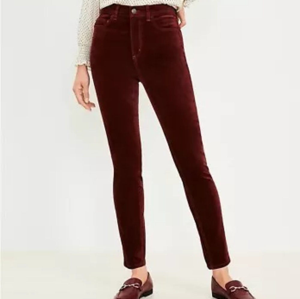 Loft Burgundy Velvet Skinny Pants